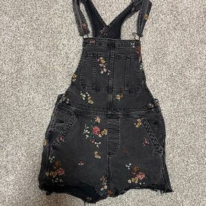 Free People Driftwood Floral Denim Overalls